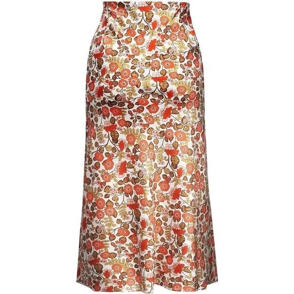 Floral Women's Midi Length High Waist Silk Satin Elasticized Cheetah Skirt - Picture 2 of 8